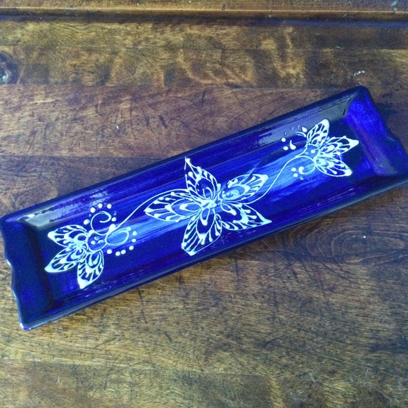 Alfareria Luis Jimenez Hand Painted Spain Blue Ceramic Tray 11"x3" - Picture 12 of 12